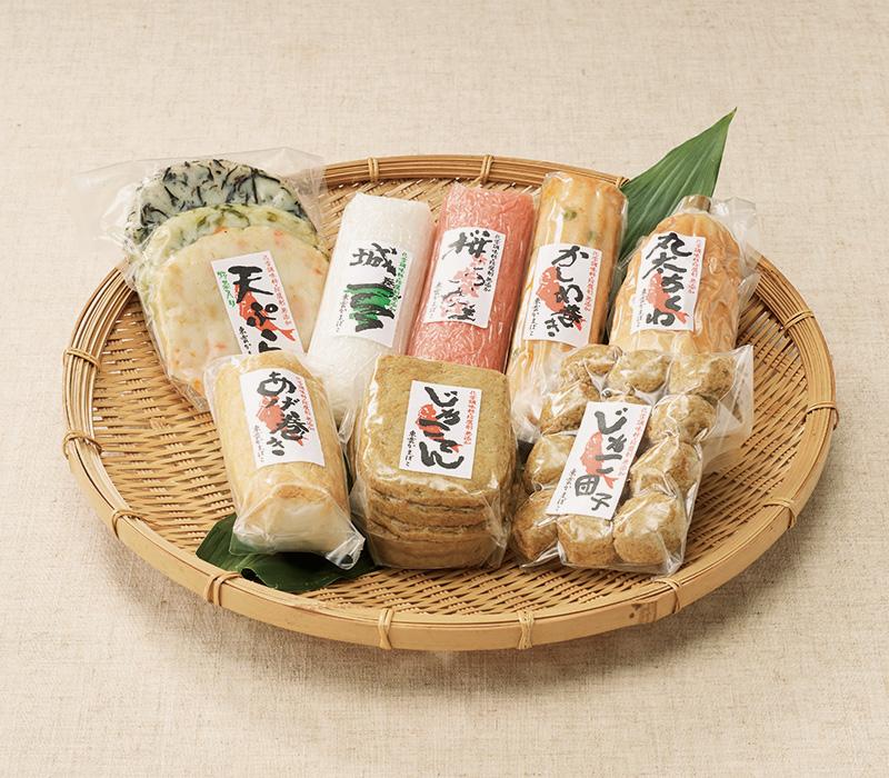 料理篭５個セット　サンプル品天然素材 B：城山セット – 無添加じゃこてん「東雲かまぼこ」